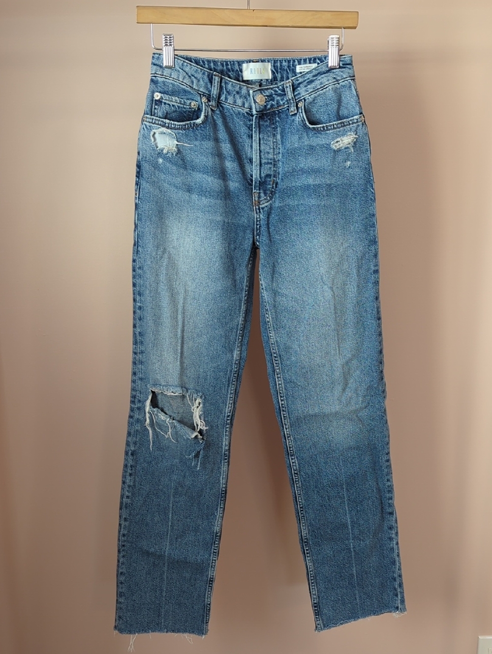 Rails Blue Straight Distressed High Rise Jeans
